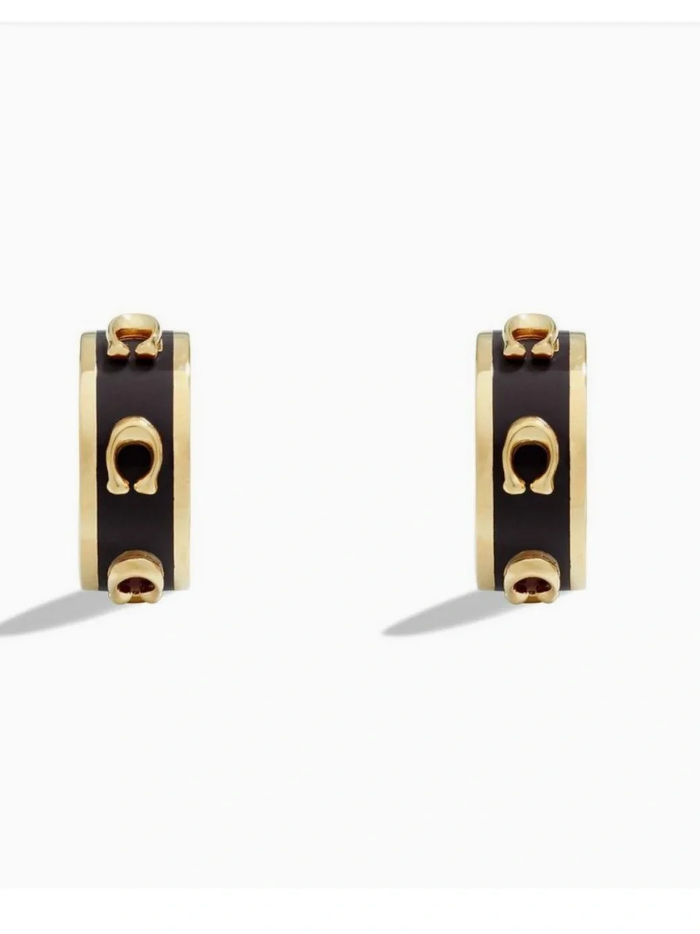 Coach Gold and Black Mini Hoop Earrings - Picture 3 of 8